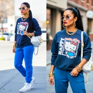 Sanrio Hello Kitty Navy Crewneck with White Logo Size S